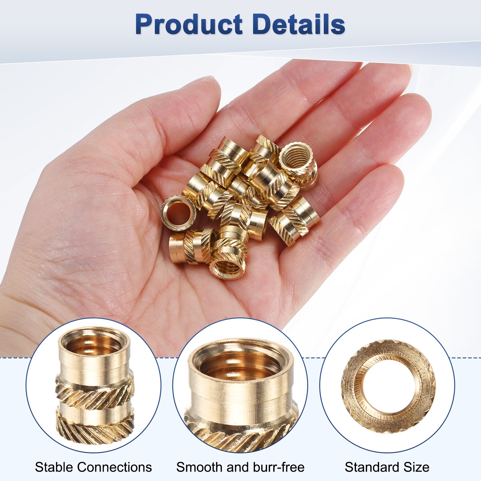 25-Pack Threaded Inserts - M8 x 12mm Brass Heat Set Insert Nuts 10mm OD