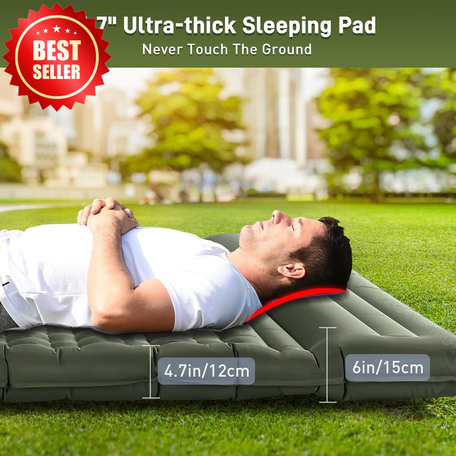 Double Camping Sleeping Pad 4.7" Thick Self Inflating Built-in Pump US