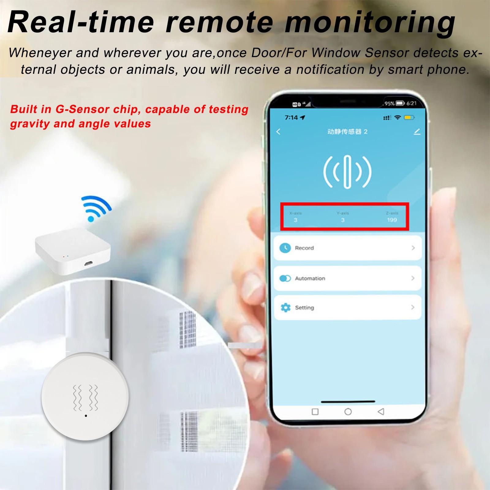 Home Security Enhanced by For Tuya Compatible Smart Vibration Detection Sensors