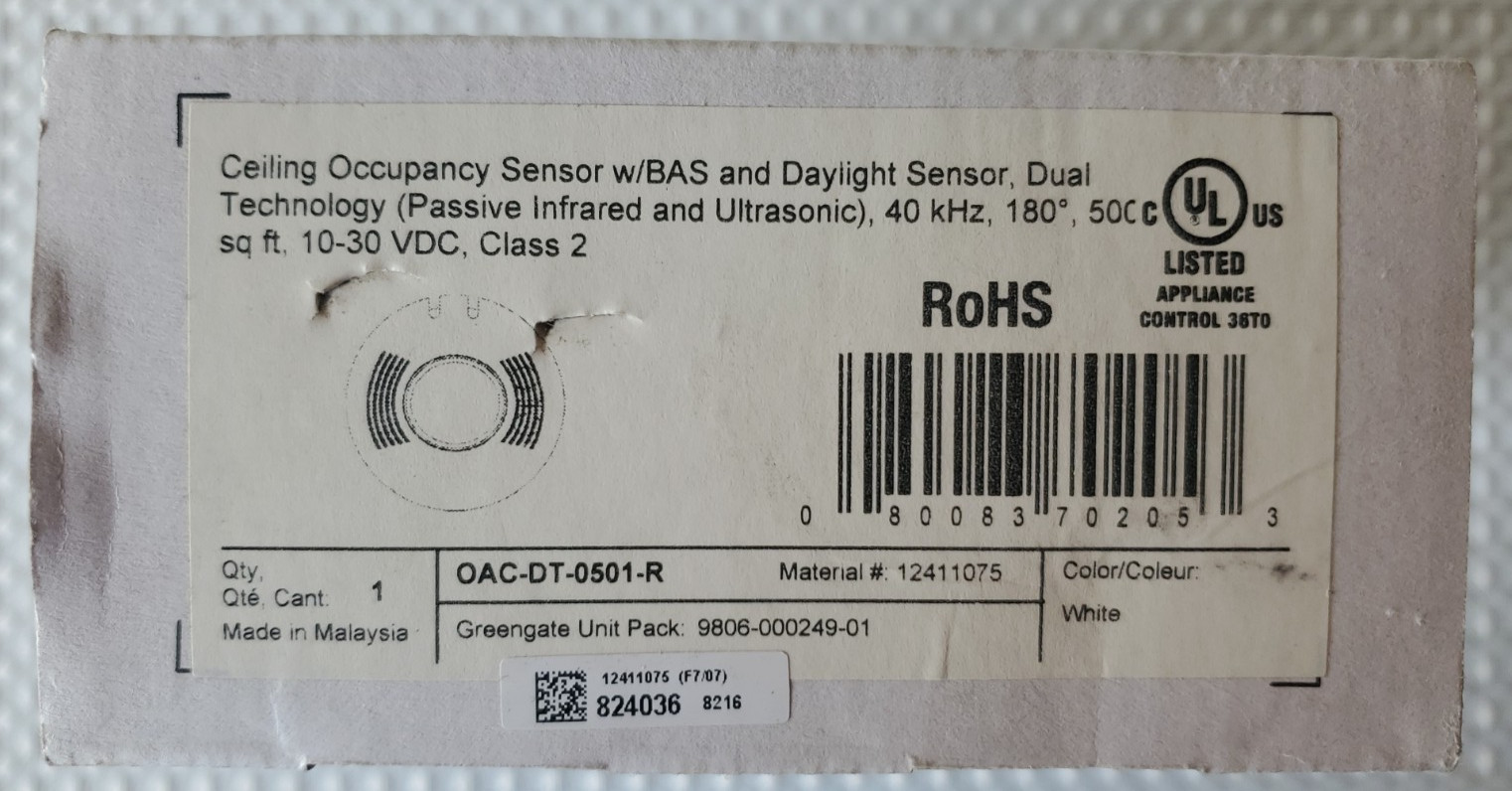 New Greengate OAC-DT-0501-R Ceiling Occupancy Sensor w/BAS & Daylight Sensor