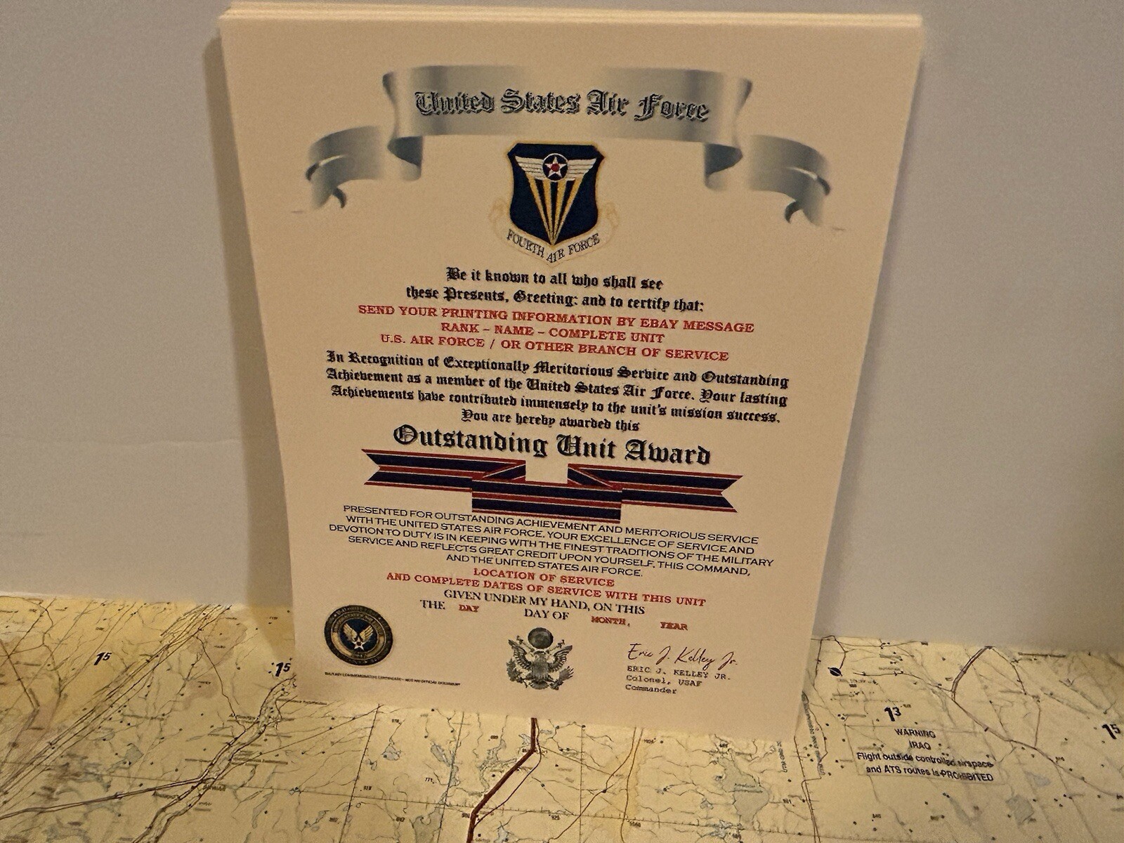 U.S. AIR FORCE / FOURTH AIR FORCE - OUTSTANDING UNIT AWARD CERTIFICATE