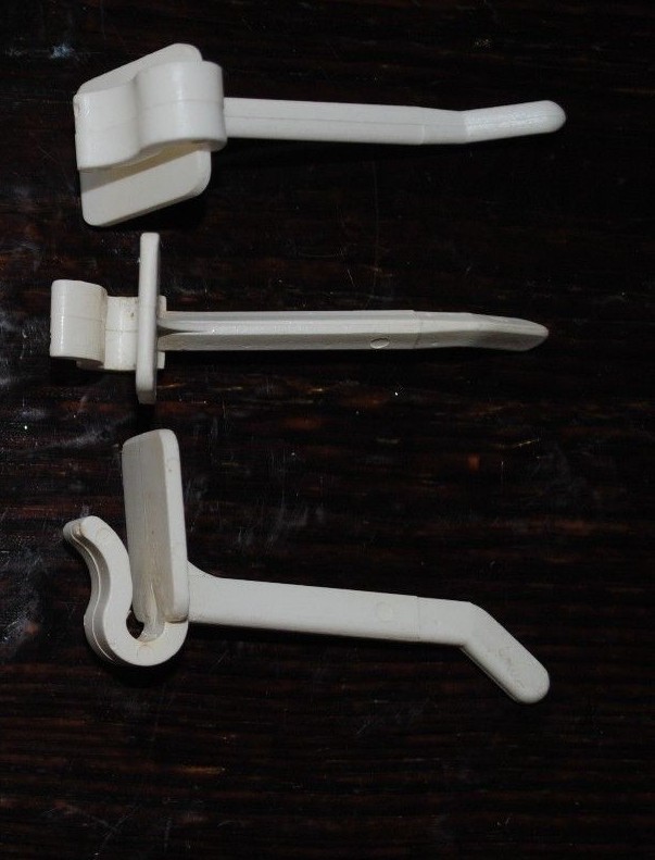 25 Plastic Snap Snap-On Peg Hook - 4" white cardboard counter wire rack display