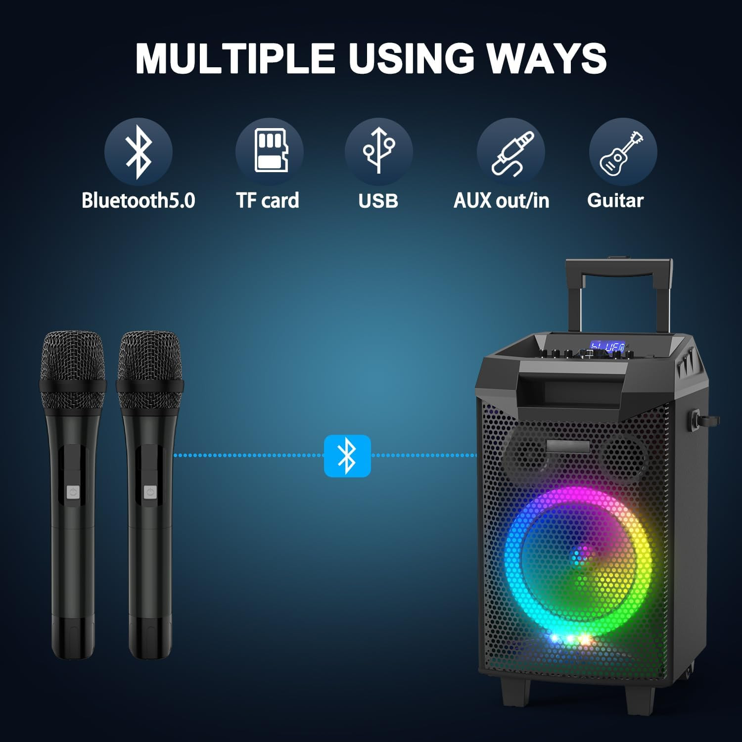 Karaoke Machine, Bluetooth Speaker PA System for Adults & Kids with 2 Wireless M