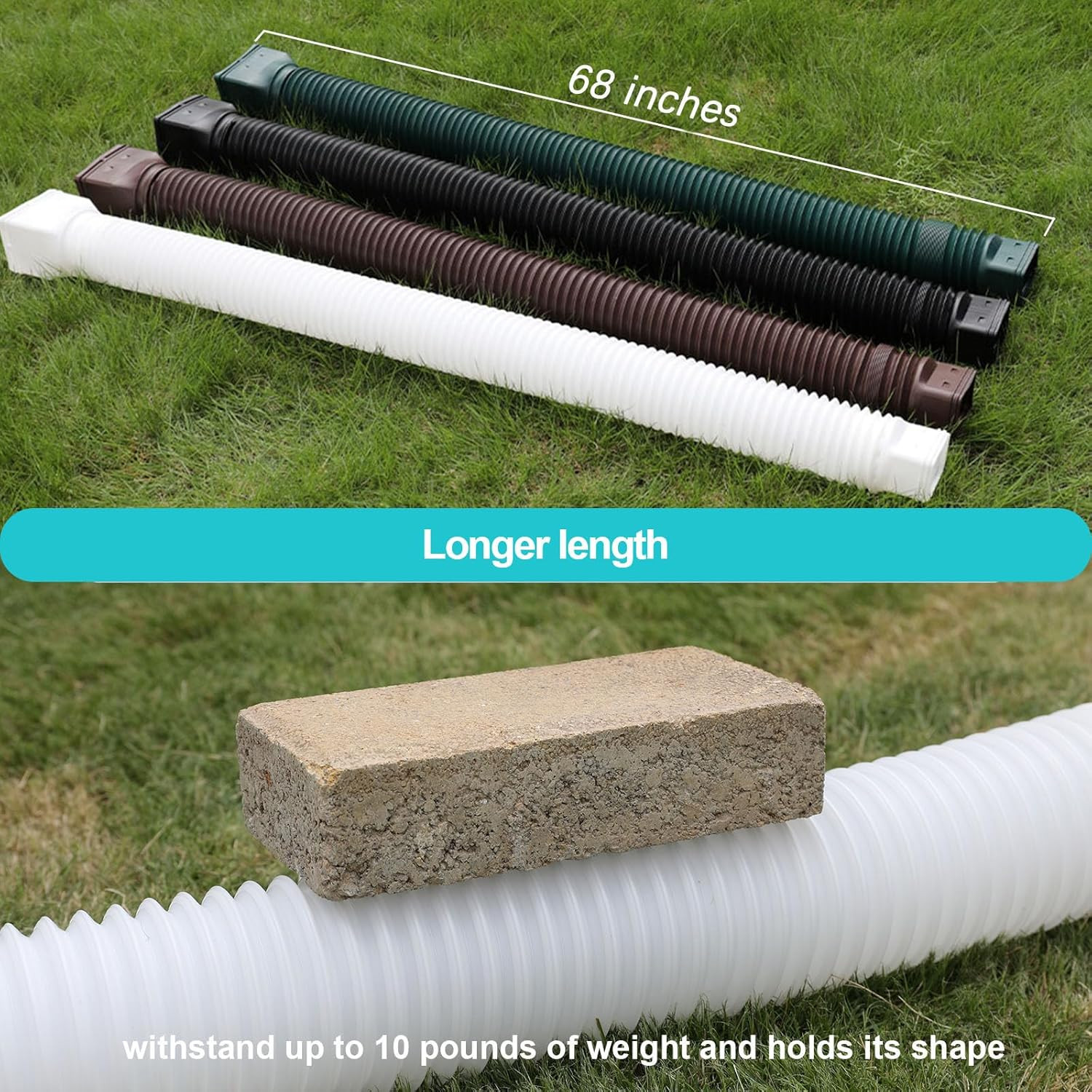 White-2Pack Rain Gutter Downspout Extensions Flexible, Drain Downspout Extender,
