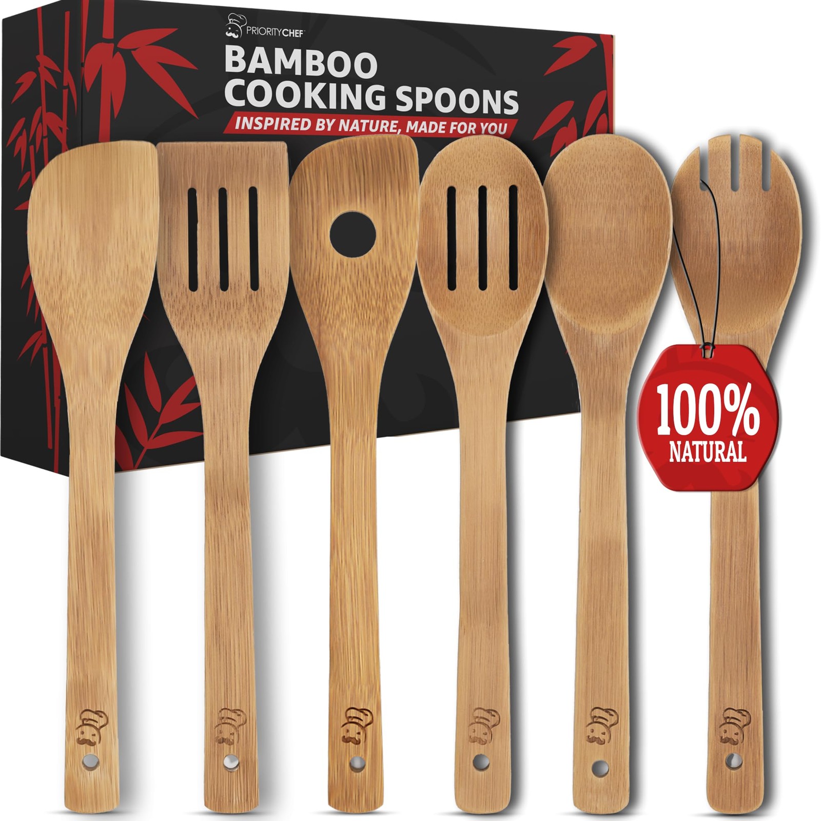 Wooden Spoons for Cooking, 6Pc Non Scratch Bamboo Cooking Utensils,