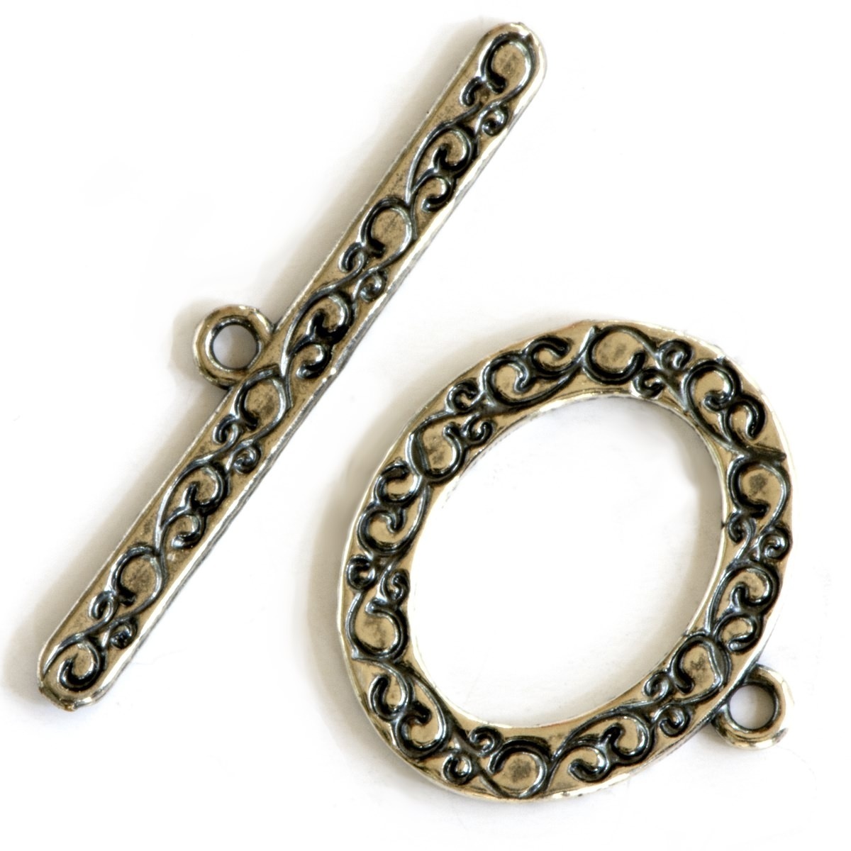 Swirls Oval Toggle Clasp 43509 (1) Silver Plated  19mm Scrolls