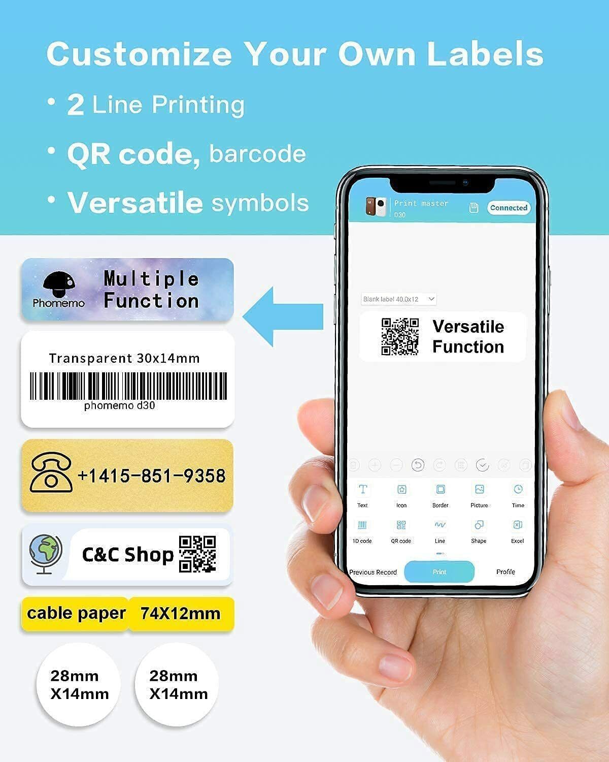 Phomemo D30 Mini Pocket Thermal Label Maker Machine Bluetooth Wireless Printer