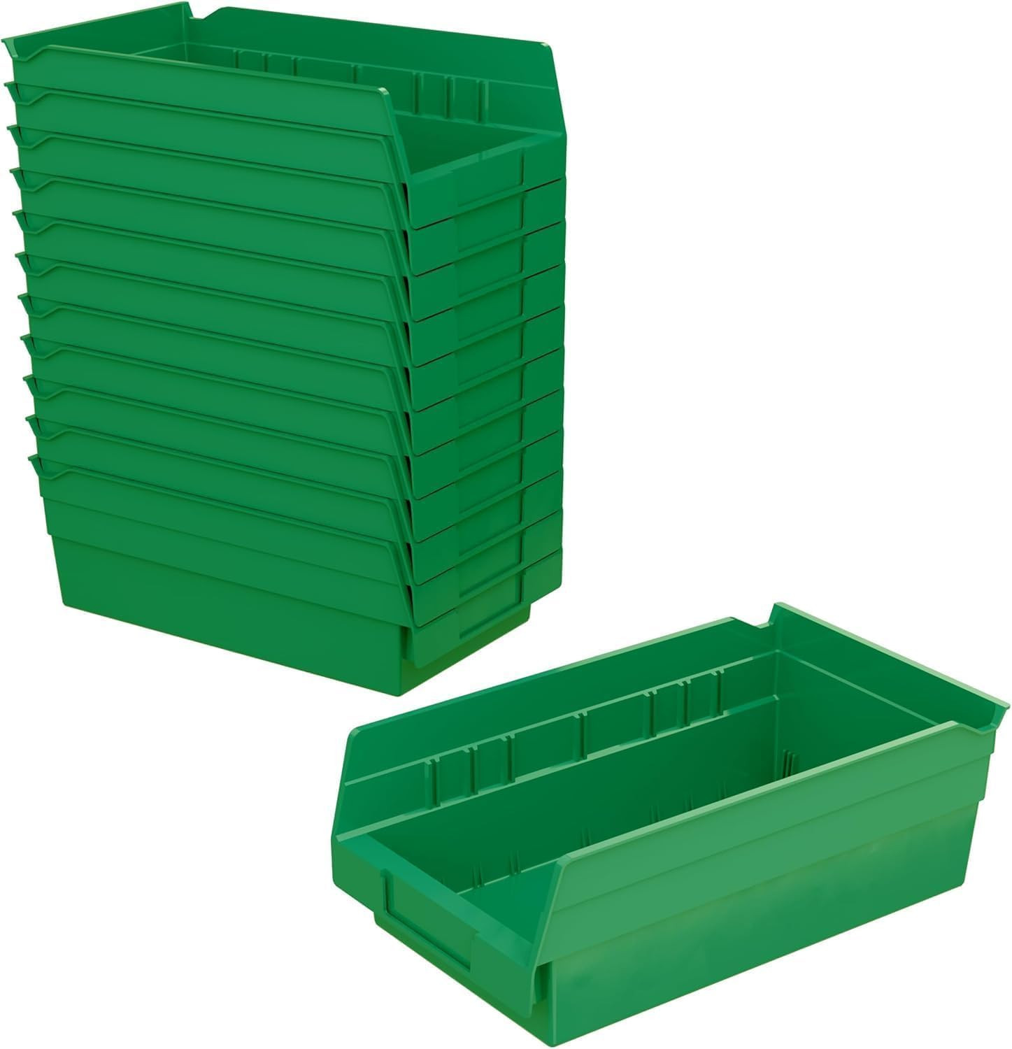 12PC Plastic Shelf Bins,Heavy Duty Storage Bin-Garage,Closet,Drawer Organization