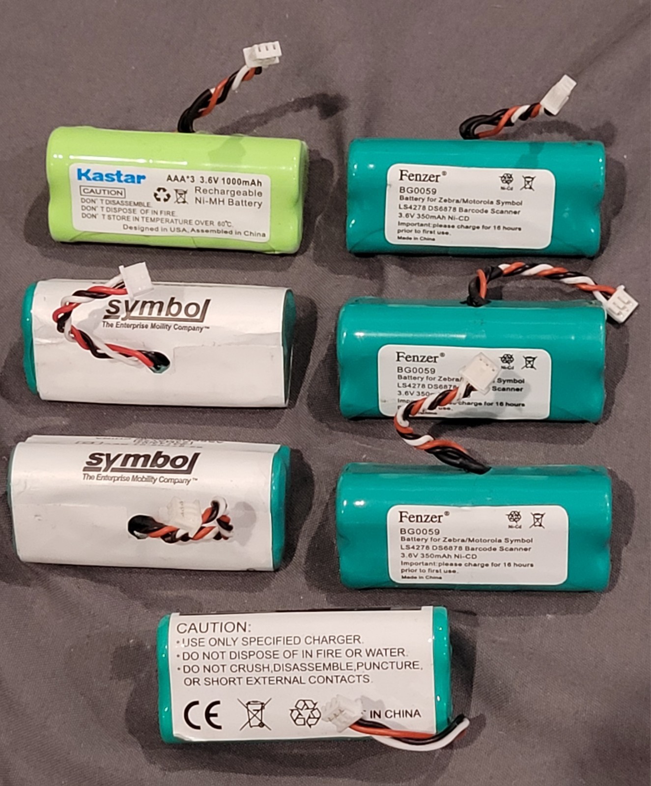 Lot of 7 Original SYMBOL, KASTAR, FENZER Barcode Scanner BATTERIES