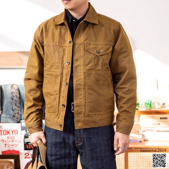 Red Tornado Men Retro Oil Waxed Canvas Cruiser Jacket Rugged Coat Outwear Casual