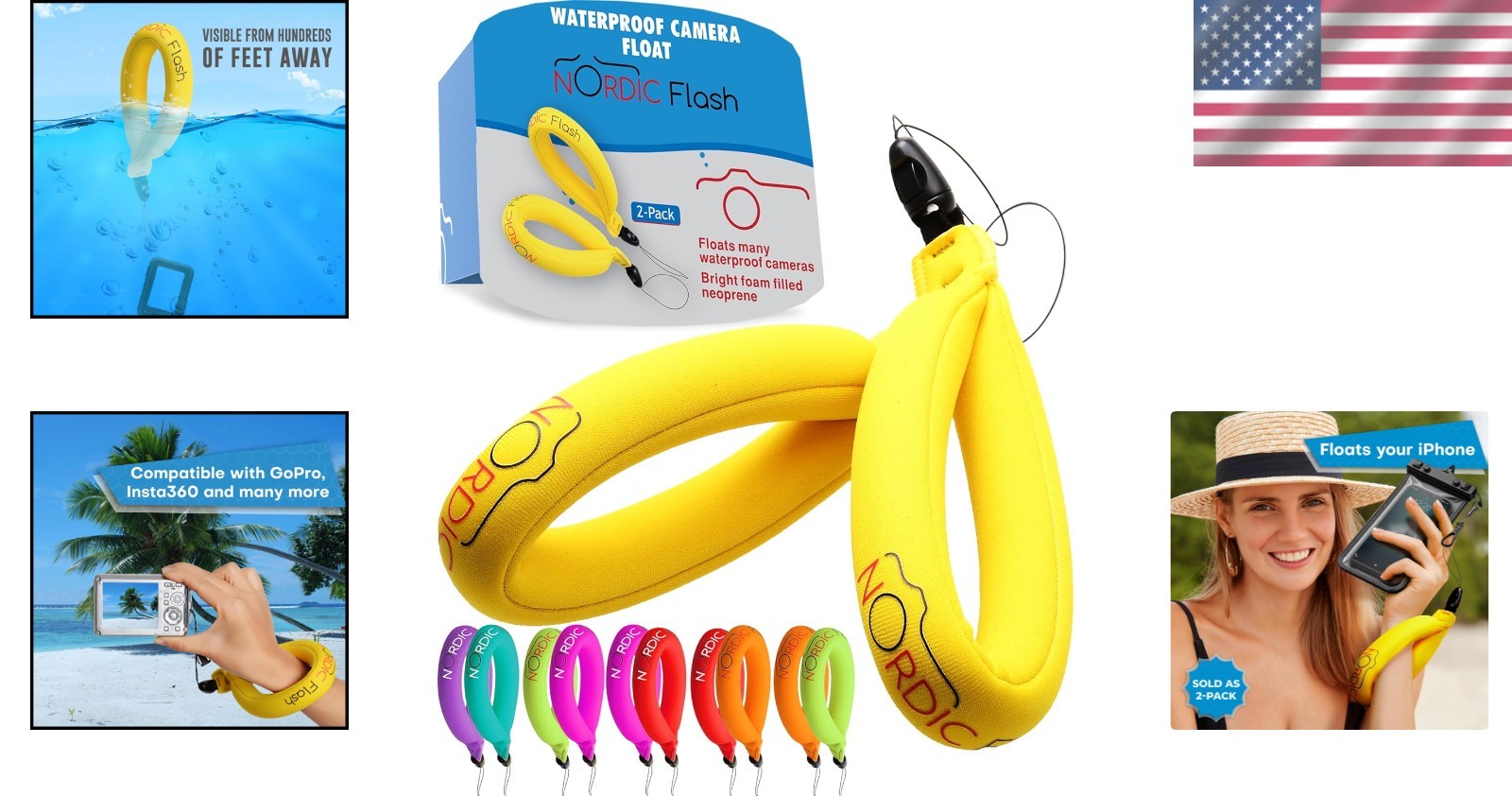 Bright Yellow Float Straps for Cameras 2-Pack