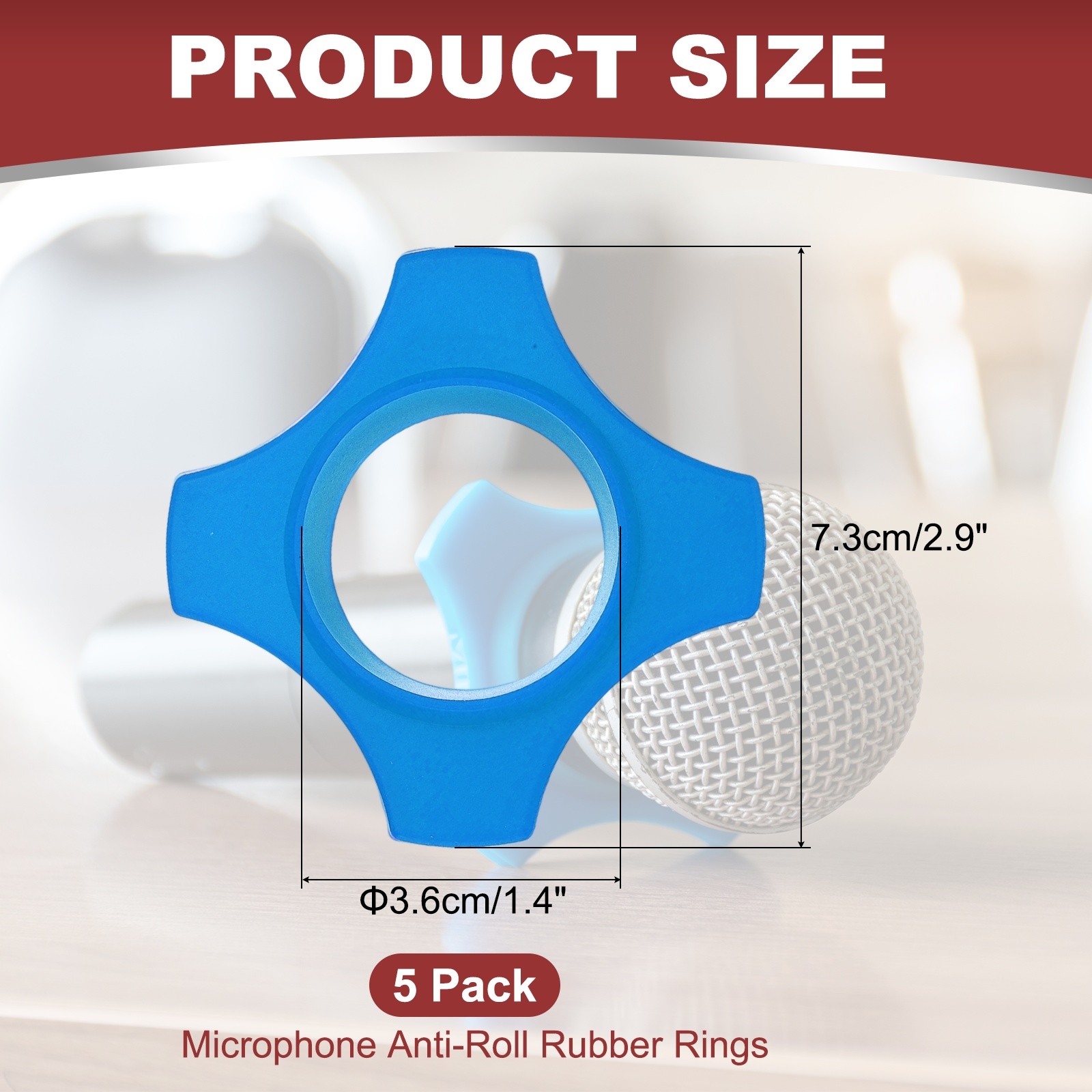 Microphone Anti-Roll Rubber Rings, 5 Pack & 1.4 x 2.9" & Blue