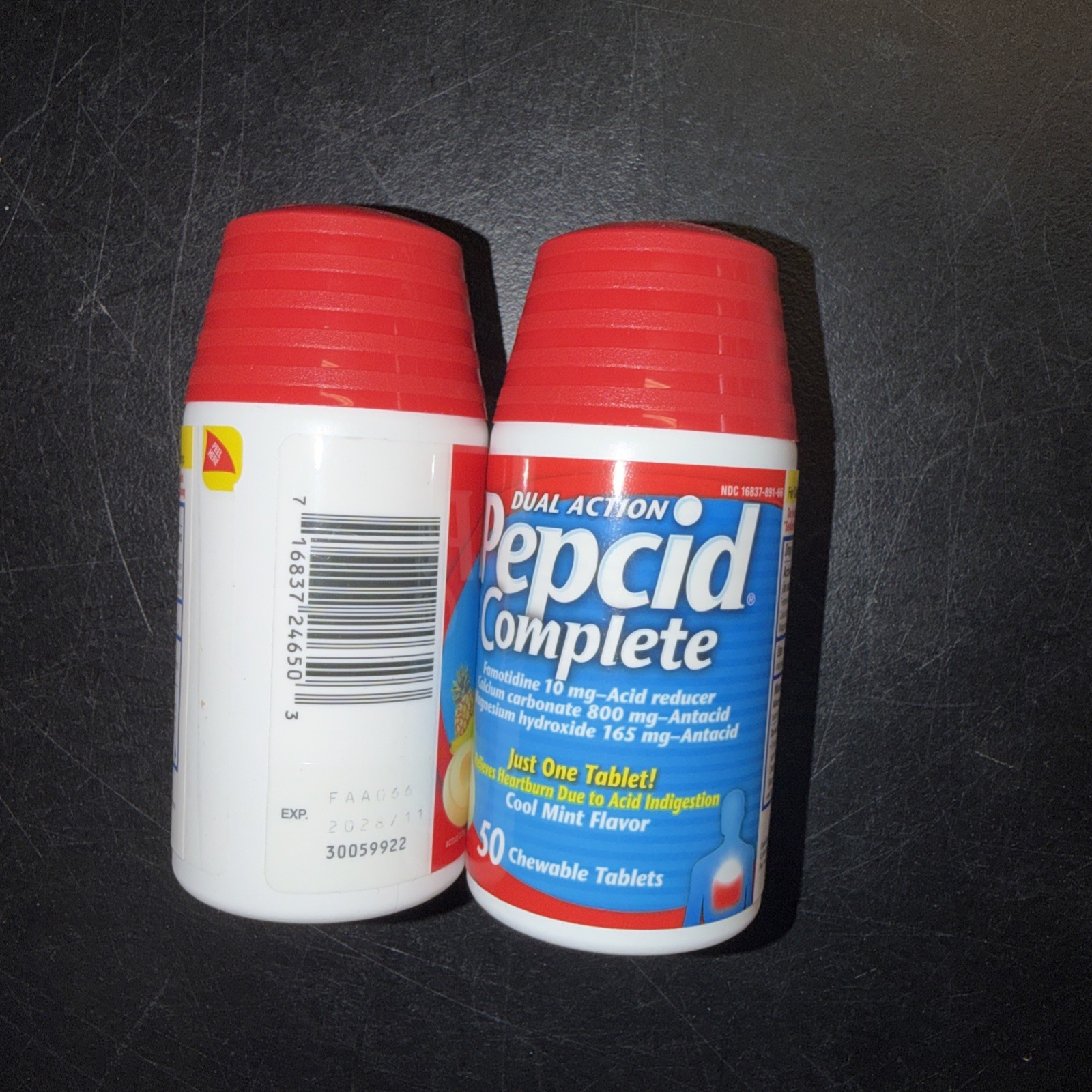 TWO Pepcid Com Chewable Antacid Tablets 100 Ct Total MINT & Tropical Exp 2027