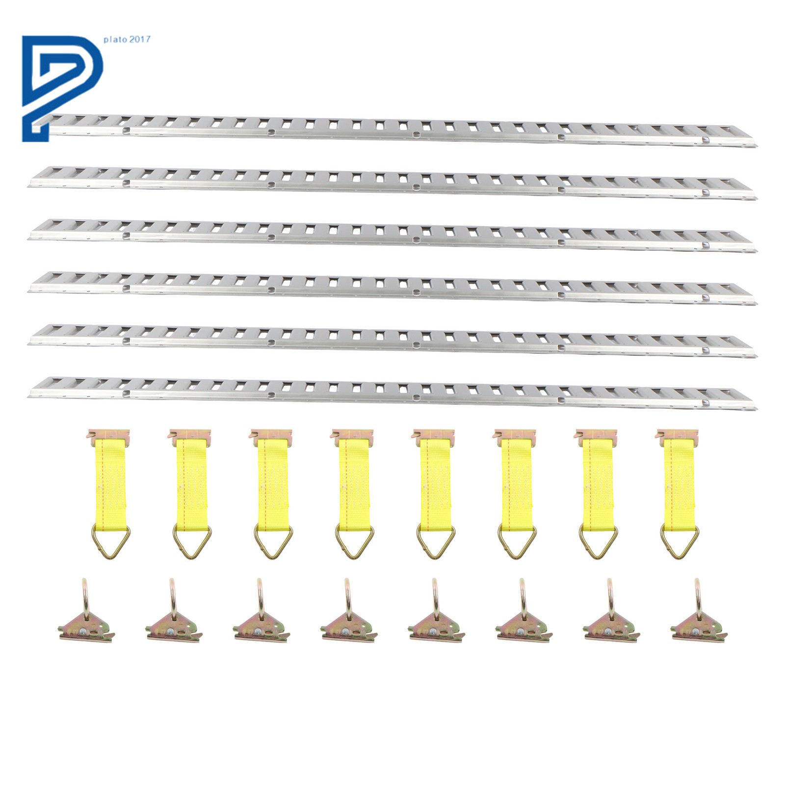 Steel E-Track Tie Down Kit 5' E Track Rails 8 D Rings 8 Rope Tie Offs