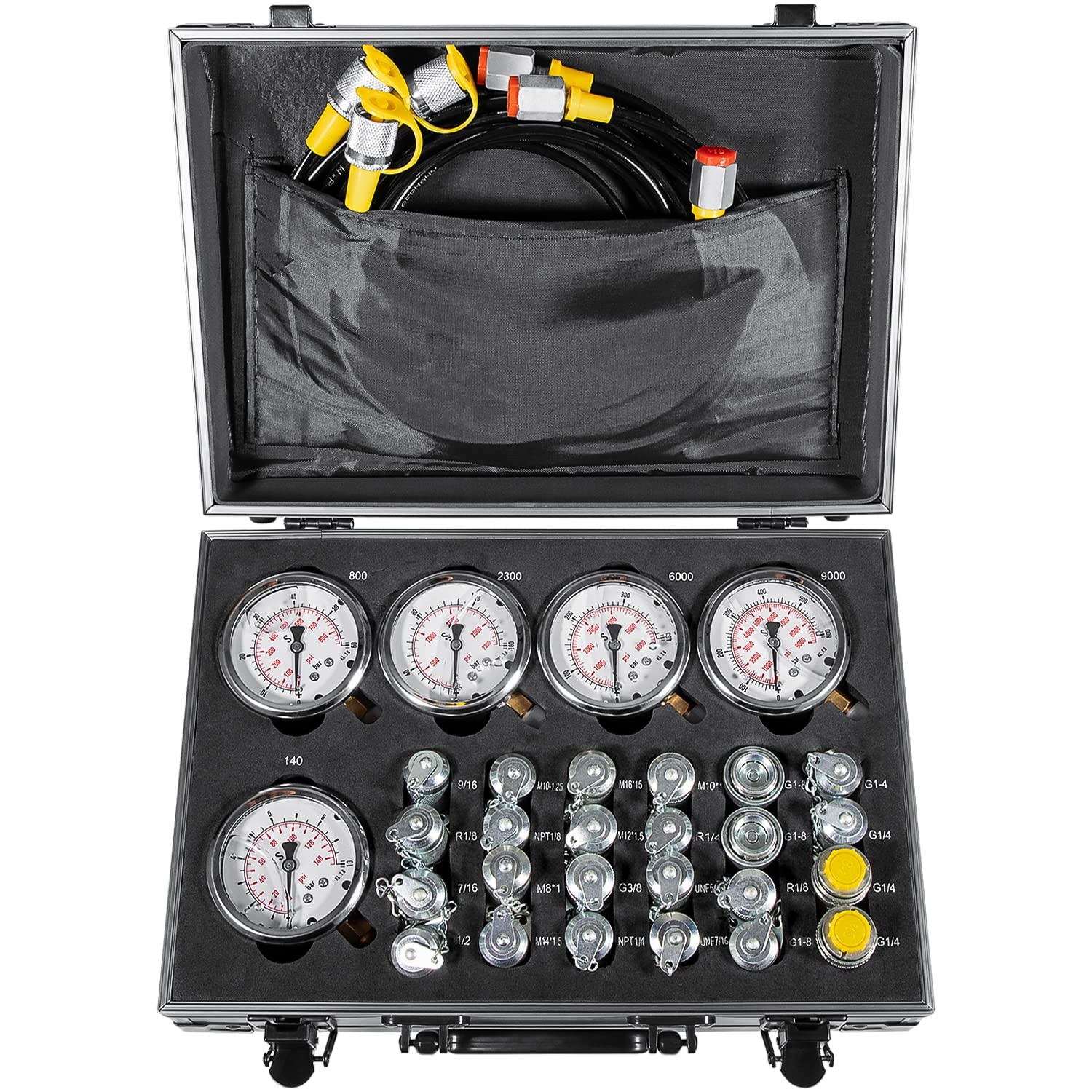 60P Hydraulic Pressure Test Kit with 5 Gauges 24 Couplings 3 Test Hoses for E...