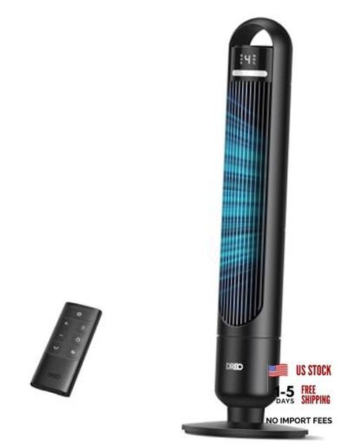 DREO Tower Fan for Bedroom, 90° Oscillating Standing Fans for Room with 4 Black