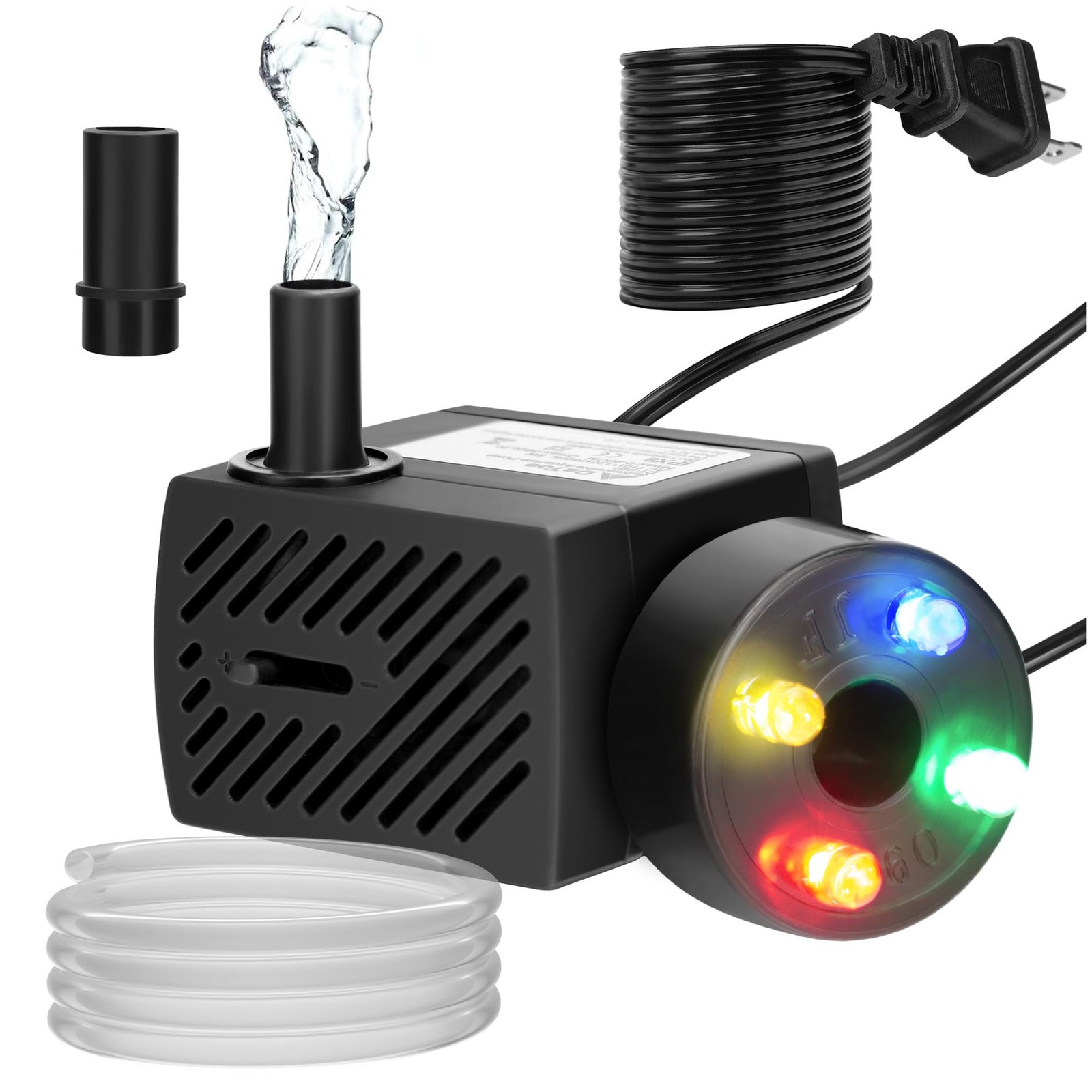 Mini Submersible Fountain Water Pump With LED Light 95GPH 5W Small Ultra Quie...