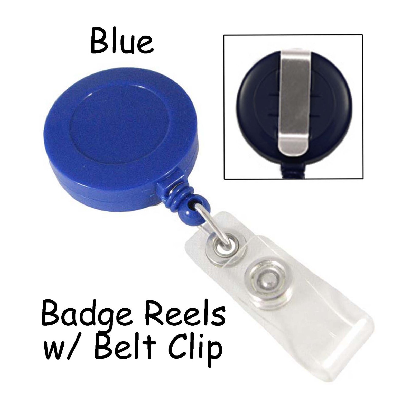 1 ID Badge Reel Lanyard - Blue - Retractable with Belt Clip & Plastic Strap