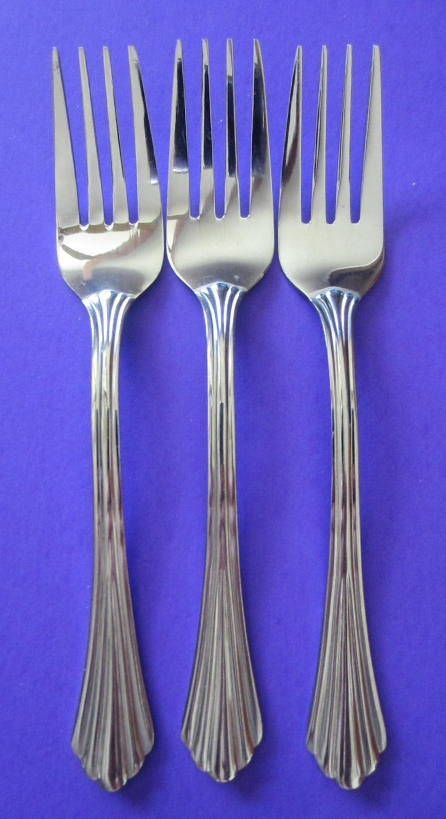 3 ONEIDA DUBLIN Stainless Flatware Salad Forks Ribbed Fan Design