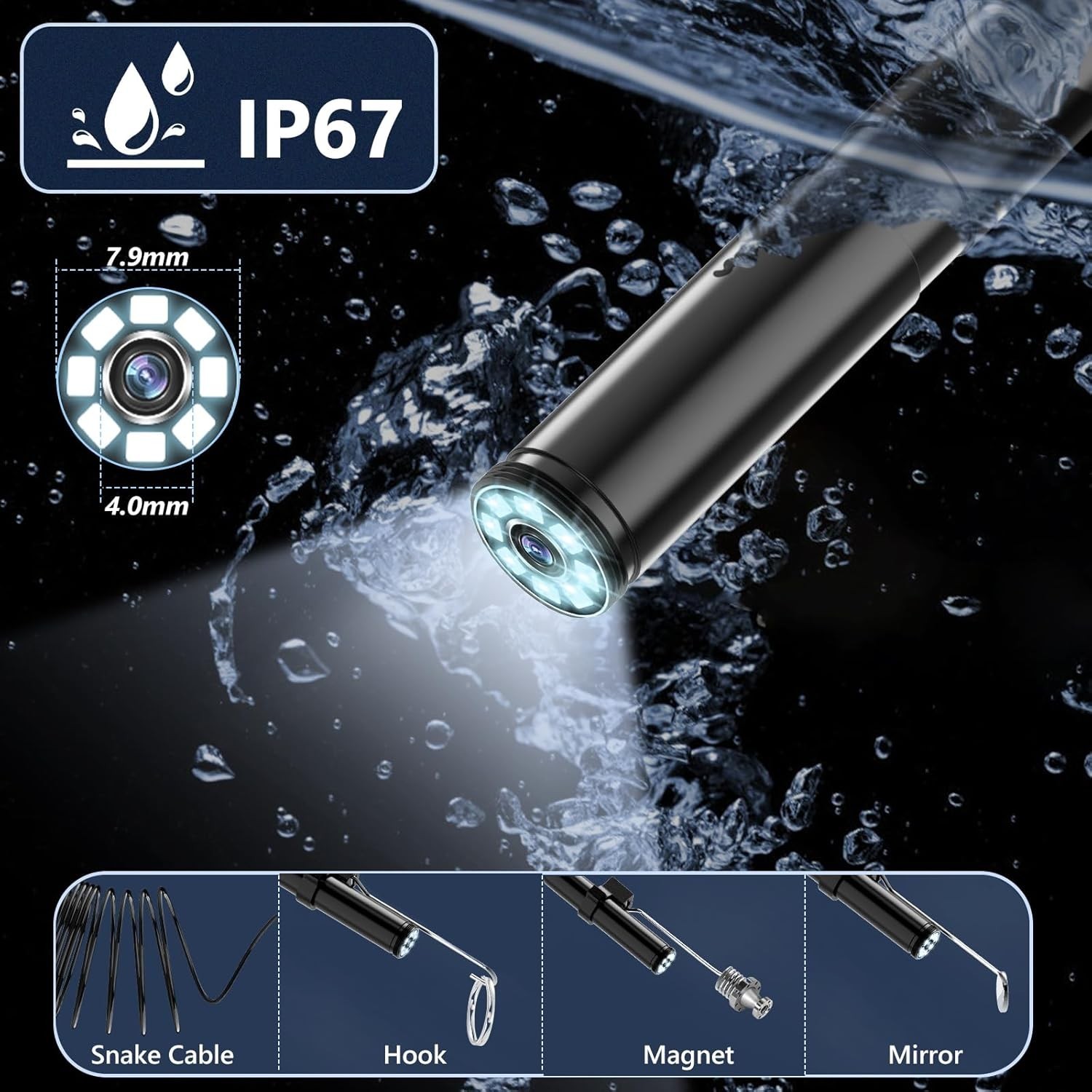 Endoscope Camera with Light, 1920P HD Borescope Camera for iOS and Android,5M