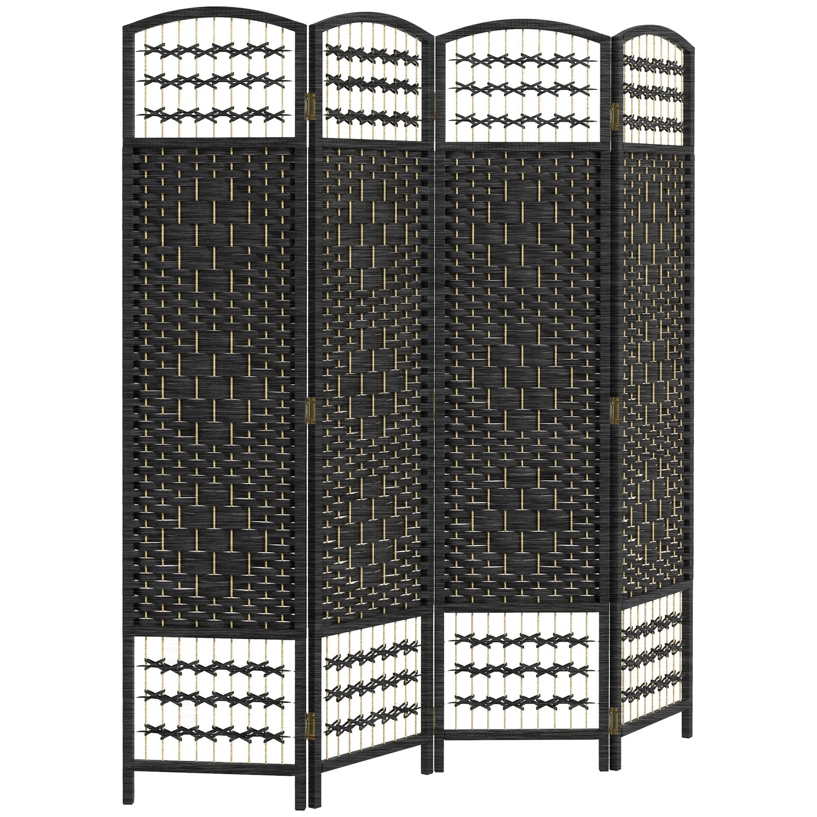Black 5.6ft 4-Panel Folding Room Divider Screen for Interior Spaces