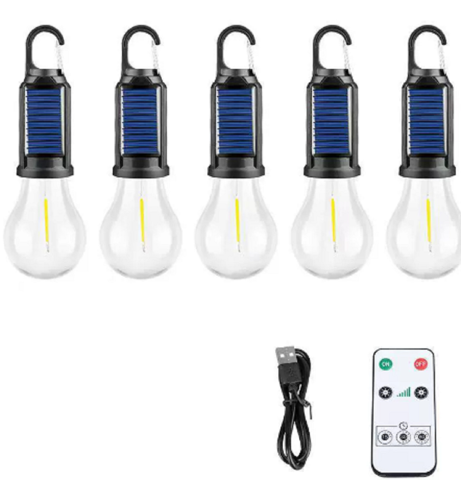 5x Solar Powered Hanging LED Light Bulb Outdoor Waterproof Tent Camping Lights