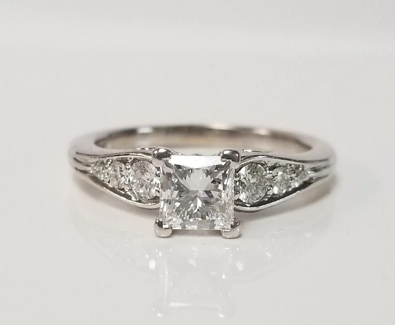 2 Ct Princess Simulated Diamond Women Wedding Band Ring 14K White Gold Plated