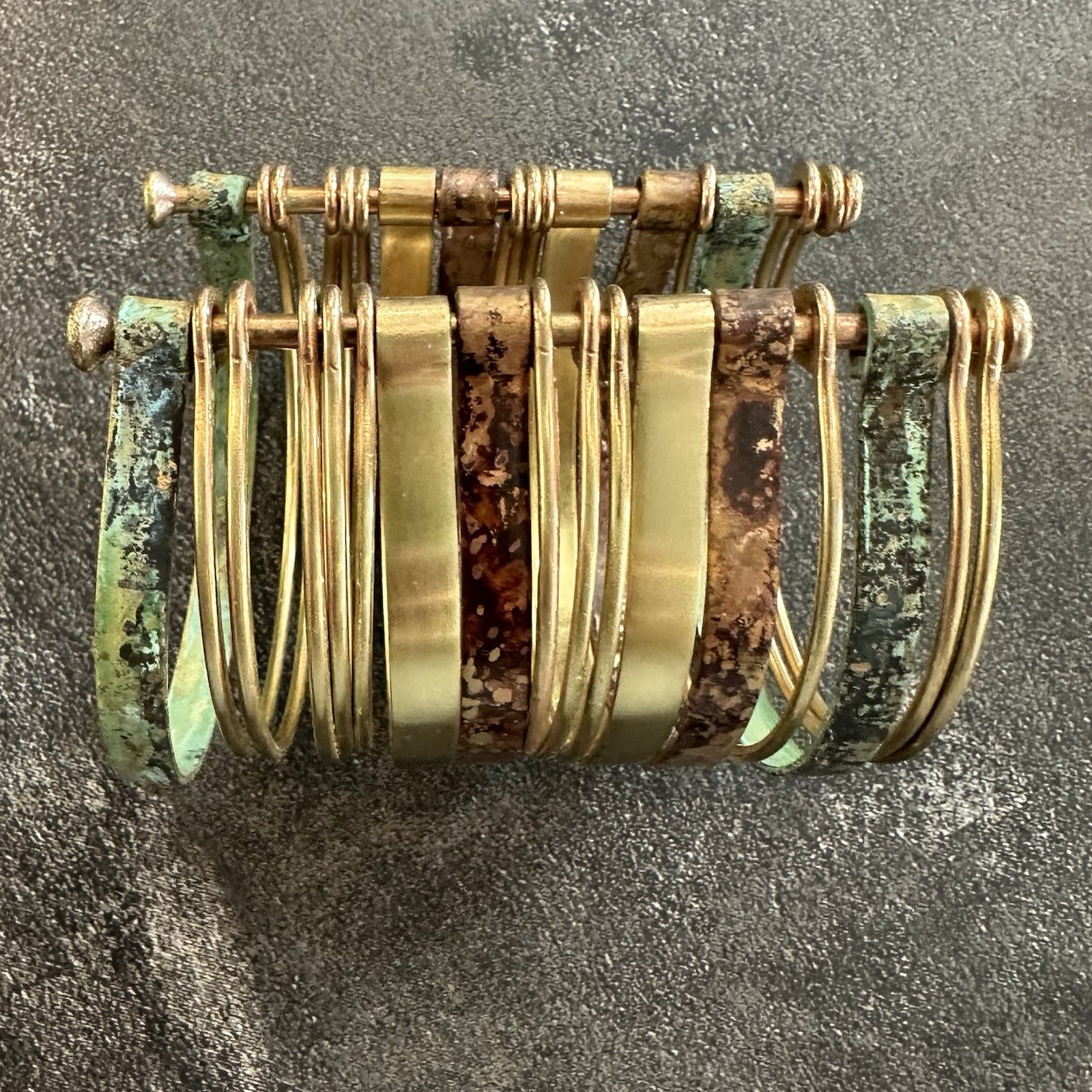 Brass Copper Multicolor Bangle Cuff Bracelet Greenish And Brown