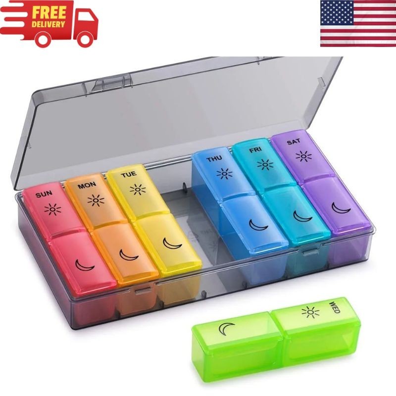 1PC Weekly Pill Organizer 2 Times a Day,Am/Pm Daily Pill Case Medicine Organizer
