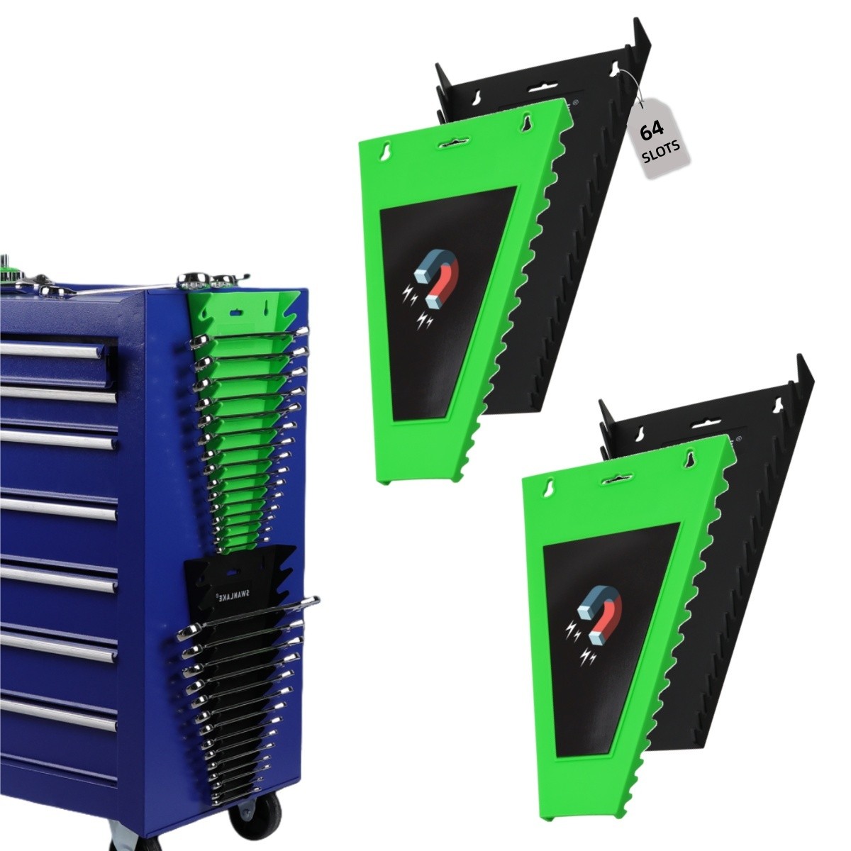 64 Slot Wrench Organizer Holder 4PC Tool Box Storage Sockets Trays Rail Rack