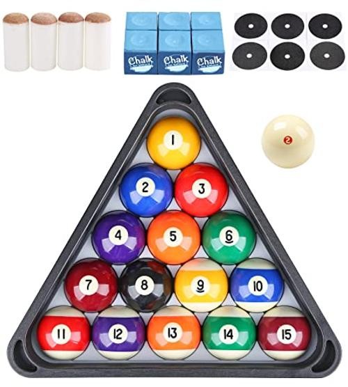 Billiard Pool Balls with Triangle Ball Rack, Standard Billiard Accessory Set
