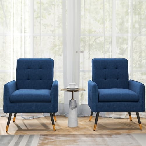 Modern Mid-Century Accent Chair - Upholstered Armchair with Tufted 1 Blue
