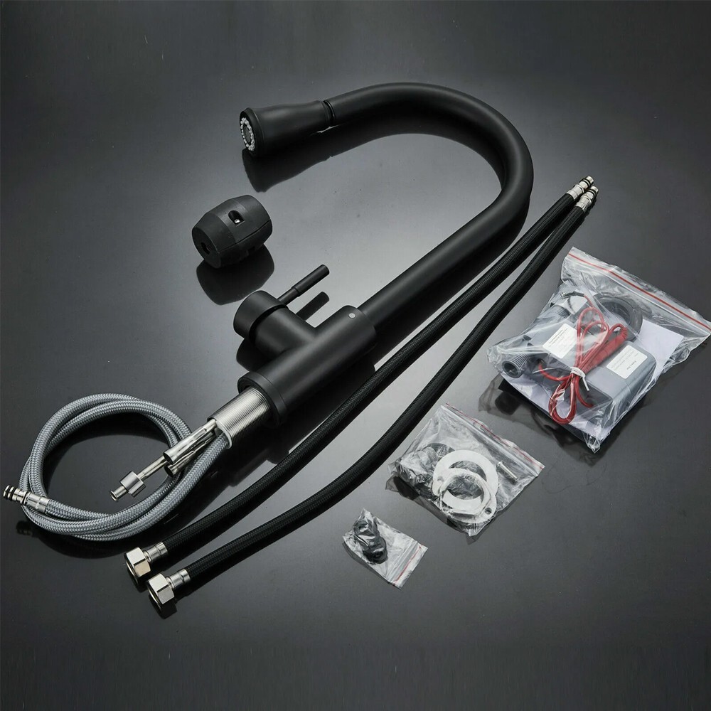 Matte Black Touch Sensor Kitchen Faucet Pull Down Sprayer Single Hole Mixer Tap