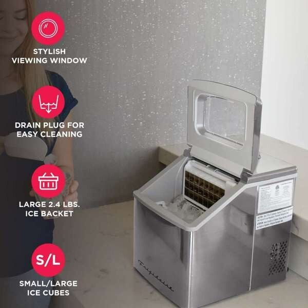 Frigidaire, 40 Lbs. Countertop Ice Maker, Square Clear Shaped Ice, Stainless