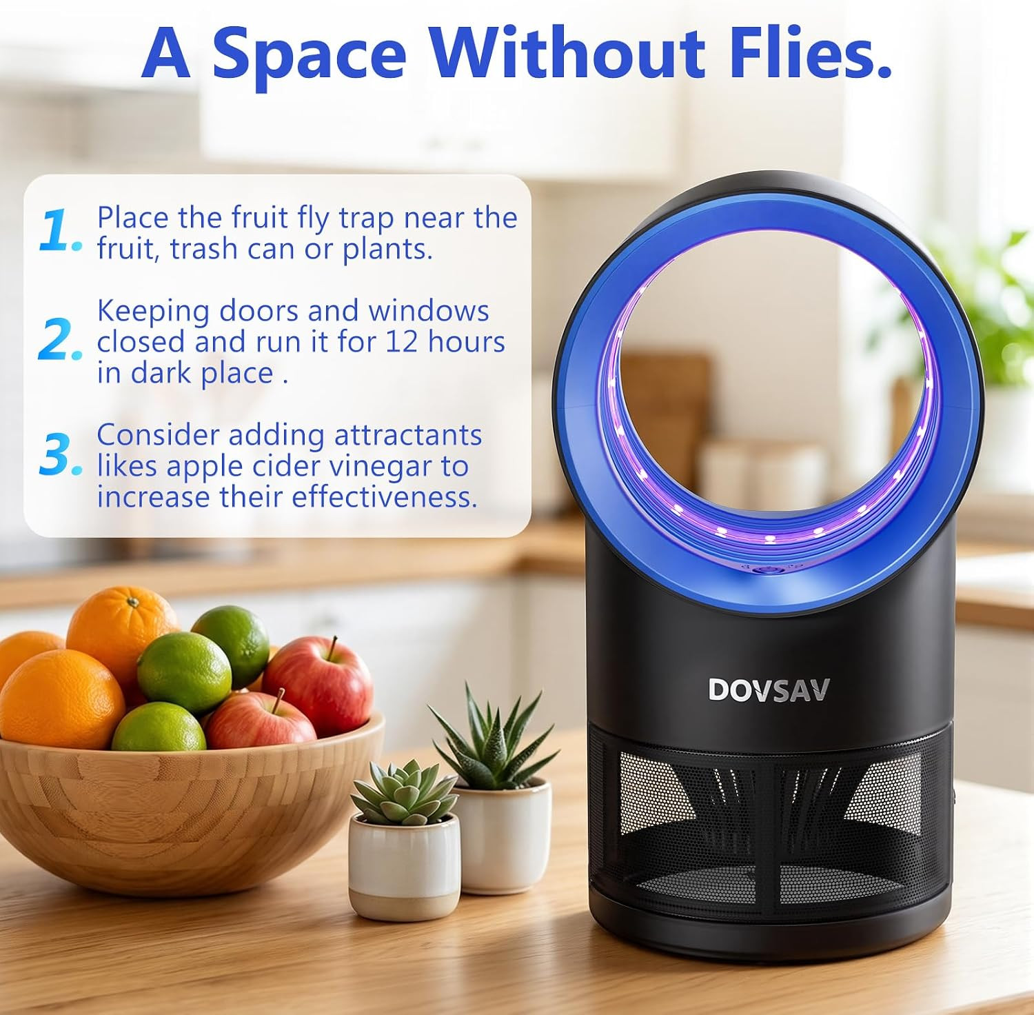 Fruit Fly Trap for Indoors, Blue Bug Zapper Indoor with Suction & Timer | Uv Lig