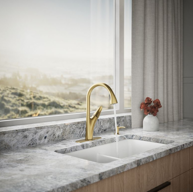Kohler Brushed Gold Transitional Pull Down Kitchen Faucet 1PREC26448-SD-2MB-AA