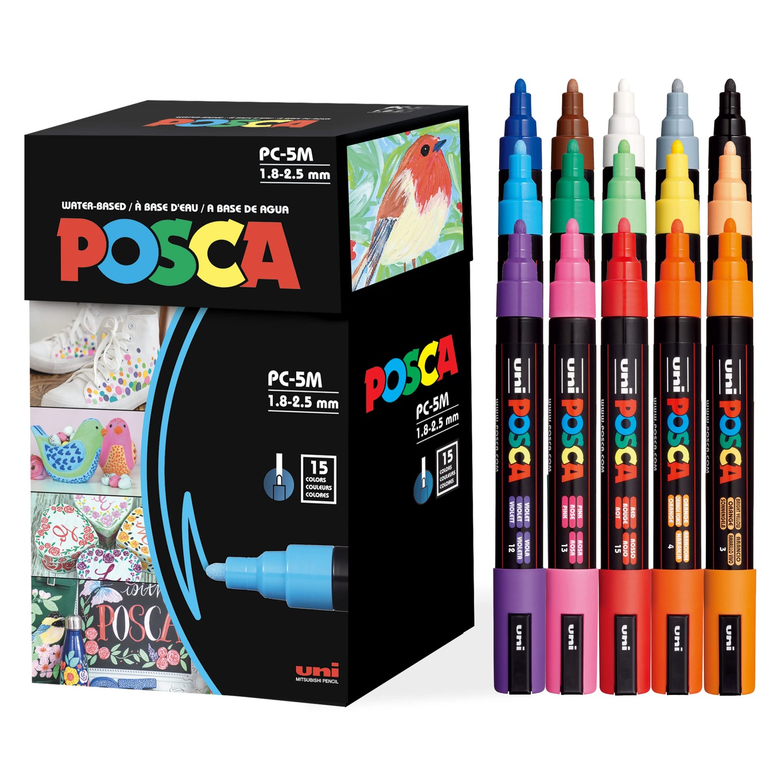 Posca Paint Art Markers, Set of 15 5M Medium 15 Count (Pack 1), Assorted