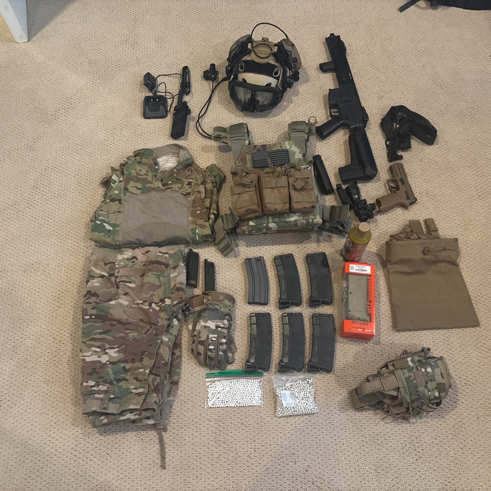 Complete NATO Airsoft Loadout – Krytac Trident MKII M4, SIG M18, Gear, Radio