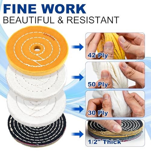 10Pcs 4'' Buffing Polishing Wheel with 1/4‘’ Drill Shank， Include 1/2" Arbor
