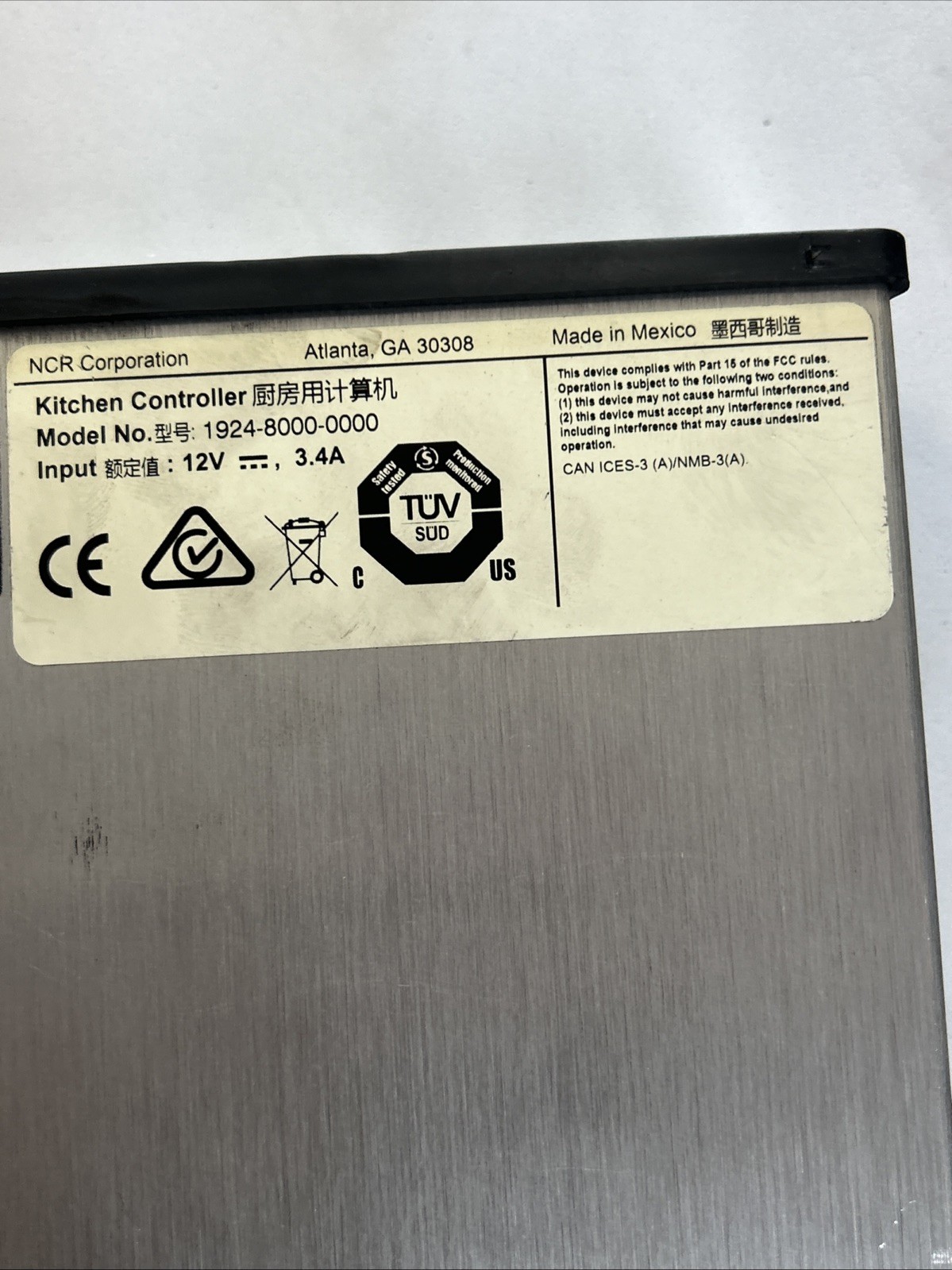 NCR Kitchen Controller 1924-8000-0000 64GB SSD w/ Power Supply WORKING