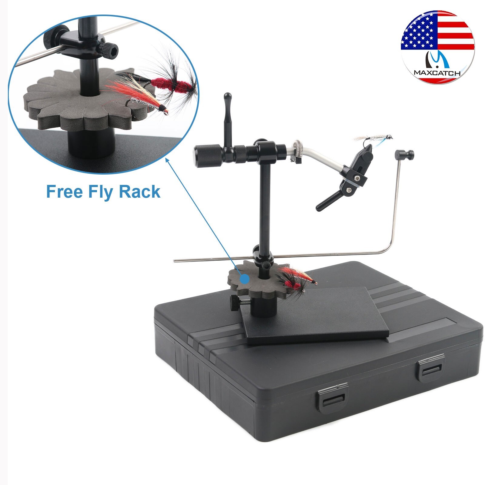 Maxcatch Rotary Fly Tying Vise  Fly Fishing Tackle Kit Travel Alloy Fishing Tool