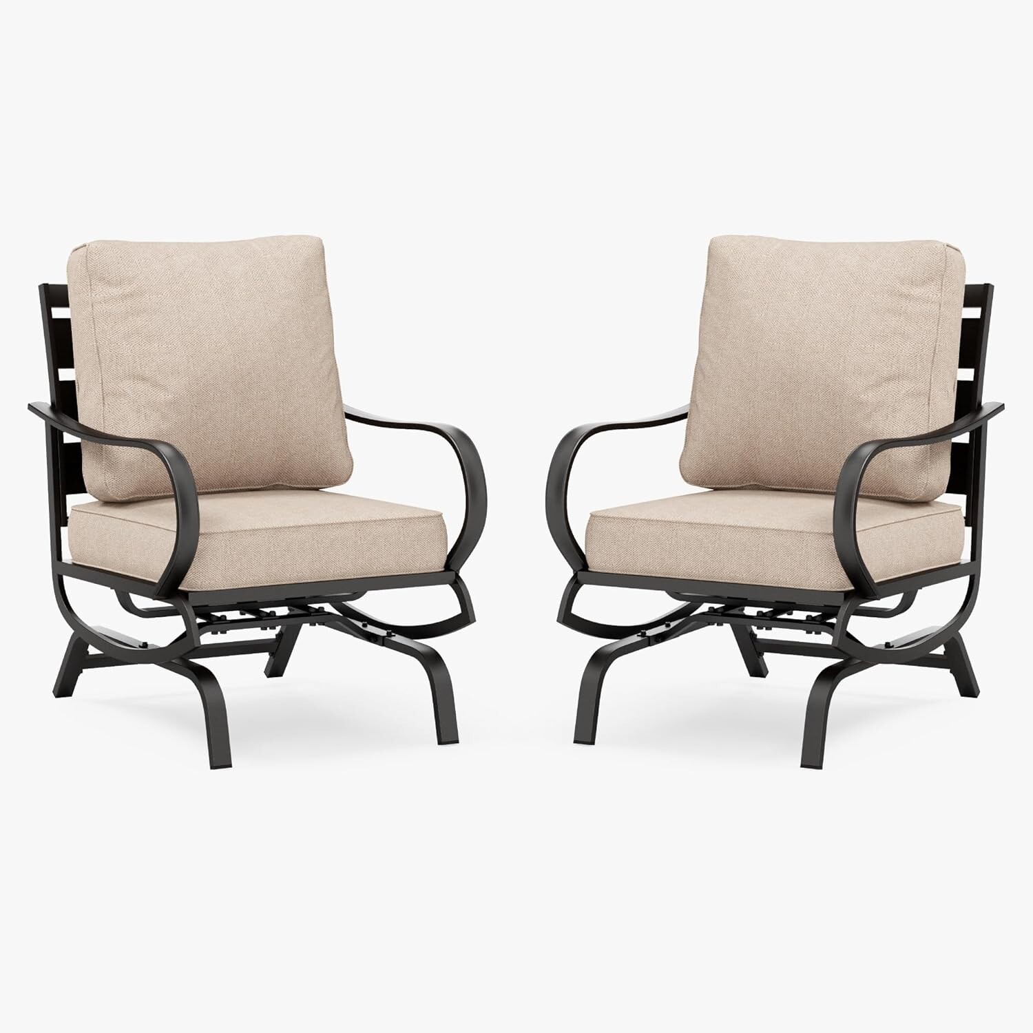 Patio Dining Chair Set of 2 Outdoor Metal Rocking Chairs with Seat Cushion