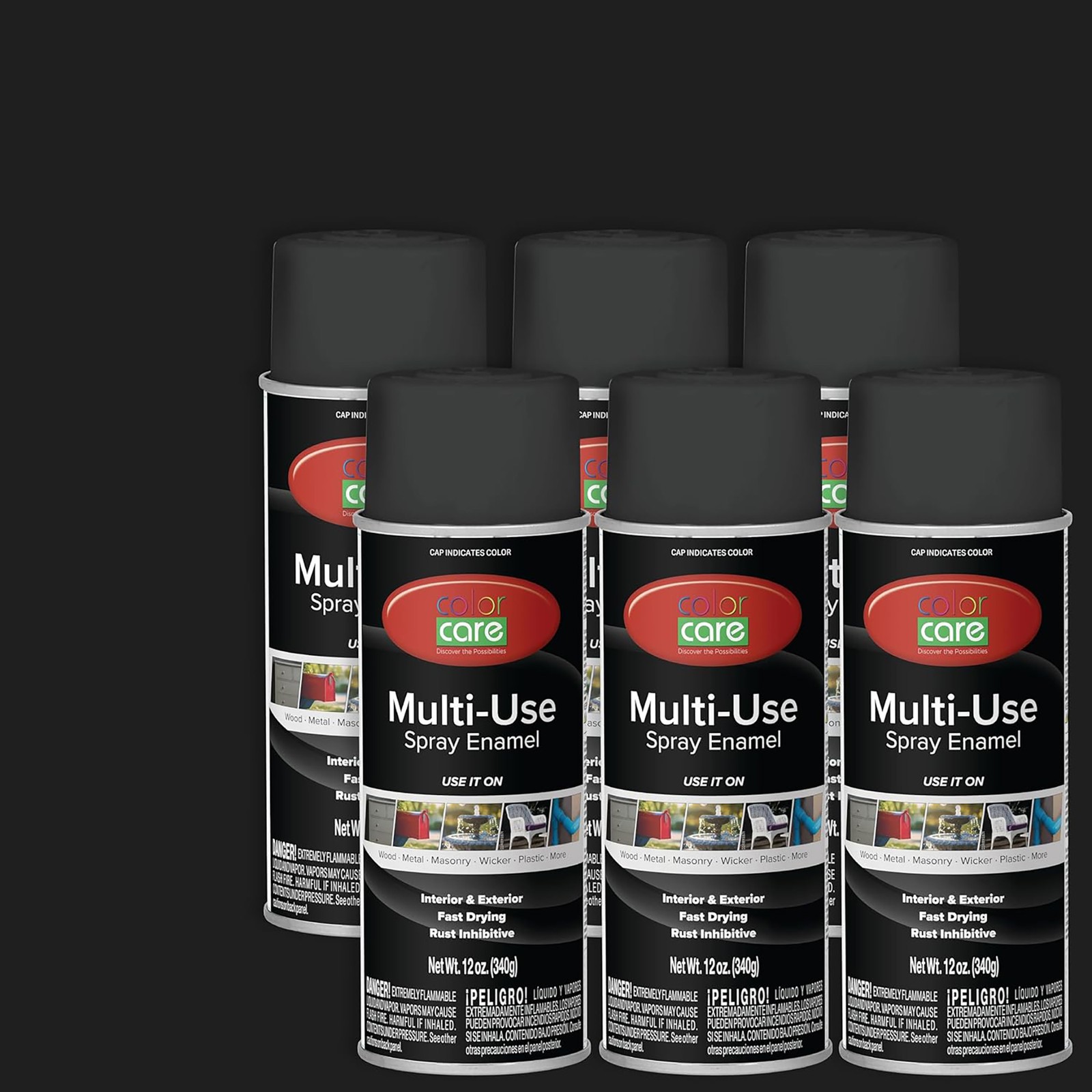Color Care Spray Paint Flat Black 12 oz- 6 pack
