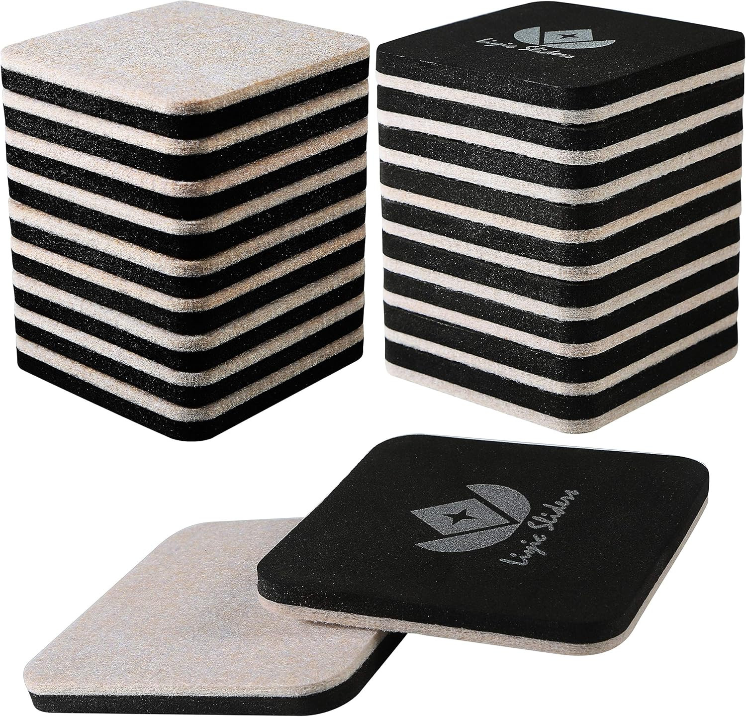 20 Pack 3In.Square Felt Sliders for Hard Surfaces - Heavy Duty Furniture Moving