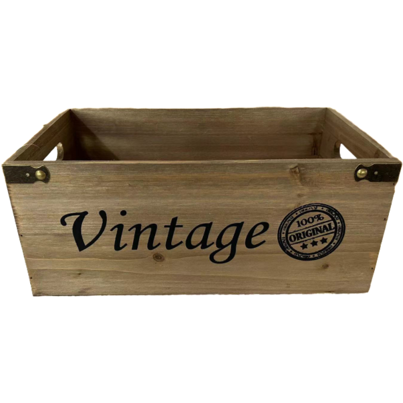 Wood "Vintage" With Metal Brackets And Side Handles Crate