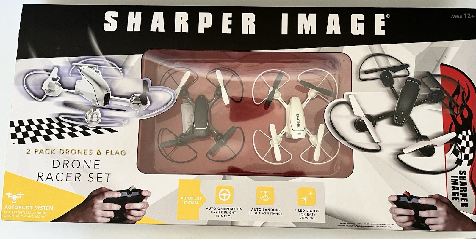 Sharper Image Dual 2 Pack Drones & Flag Racer Drone Set with Remote Control