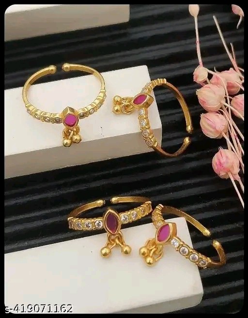 Gold Plated Kundan Foot Ring Bollywood Toe Ring Cz Statement Women Wear Jewelry