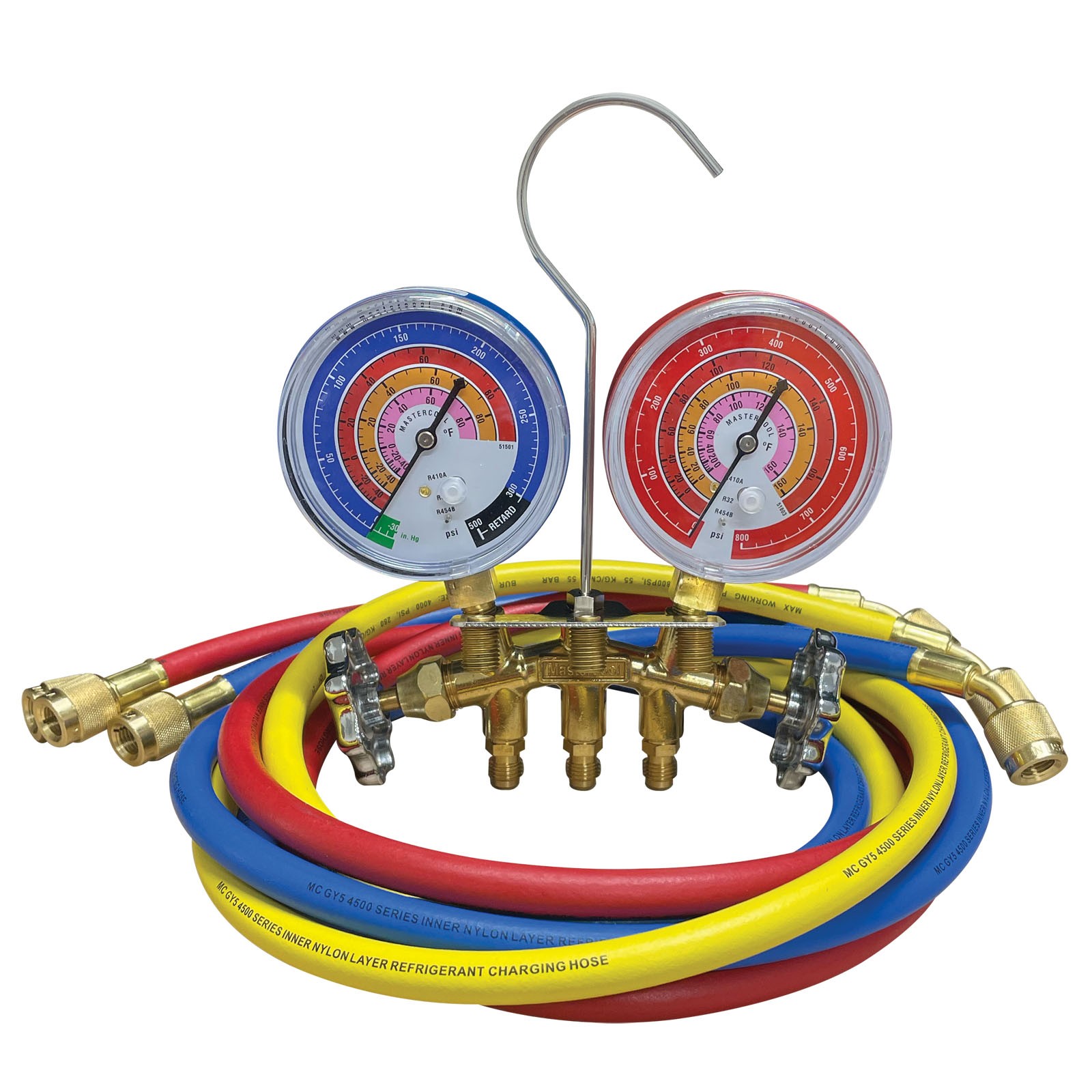 Mastercool 58161 HVAC 2-Way Brass Manifold Gauge Set 3-60" Hoses A2L R32 R545B