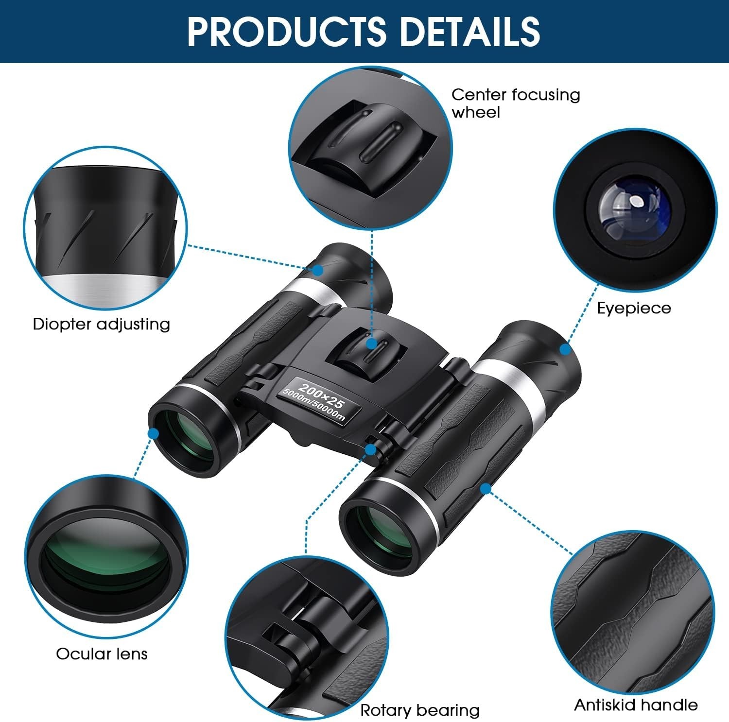 200x25 Compact Binoculars for Adults and Kids, High Powered Mini Pocket Binoc...