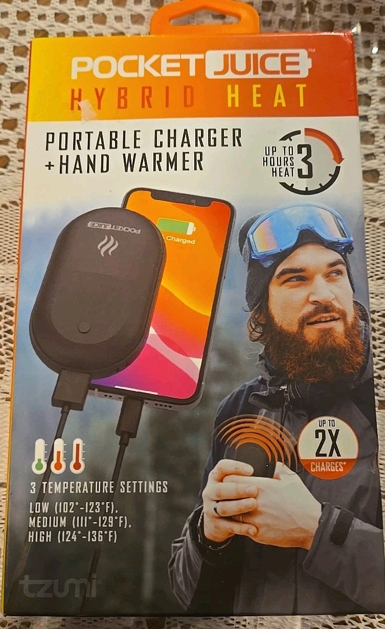 Tzumi Pocket Juice Hybrid Heat Portable Charger & Hand Warmer - New